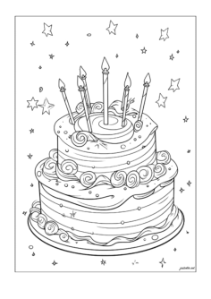 Huge Birthday Cake With Starry Background Tracing Shape Pdf, Free Vectors File